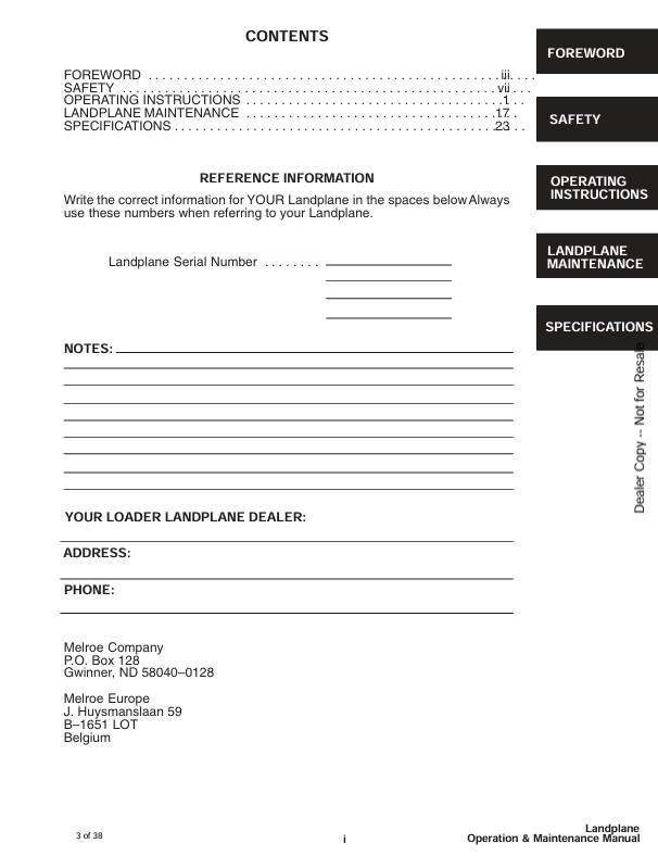 BOBCAT LANDPLANE (6900658) OPERATION & MAINTENANCE MANUAL PDF FILE