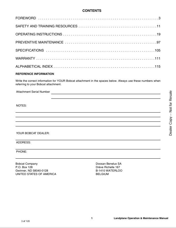 BOBCAT 48, 72, 78 LANDPLANE (6901095ENUS) OPERATION & MAINTENANCE MANUAL PDF FILE