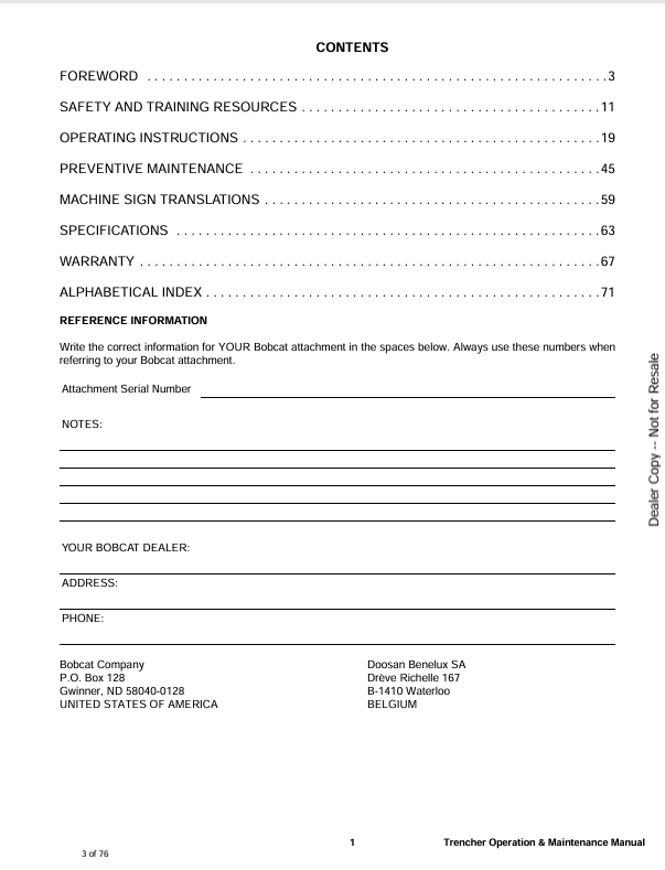 BOBCAT LT405 TRENCHER (6722909ENUS) OPERATION & MAINTENANCE MANUAL PDF DOWNLOAD