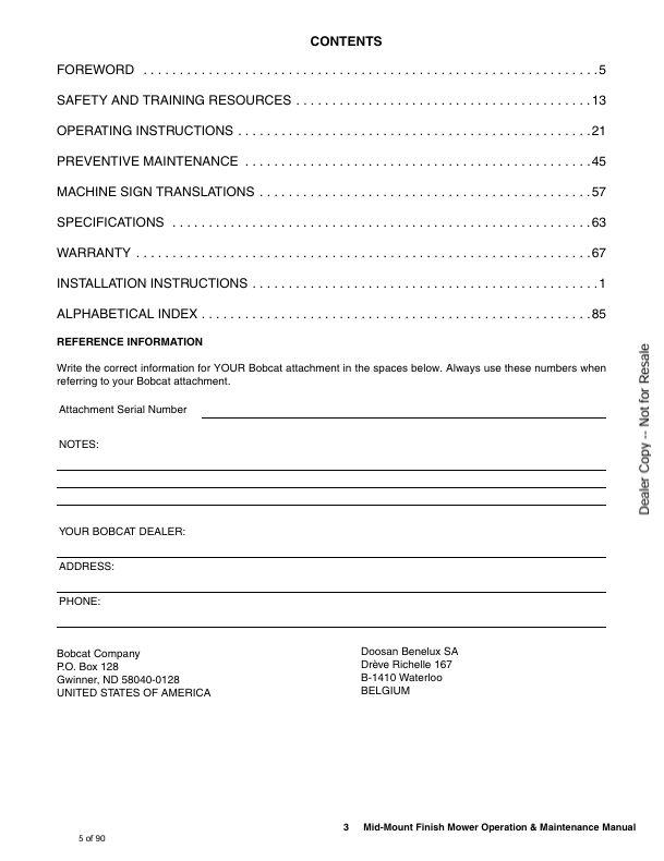 BOBCAT MOWER MID MM54, MM66 (6986833) OPERATION & MAINTENANCE MANUAL PDF FILE