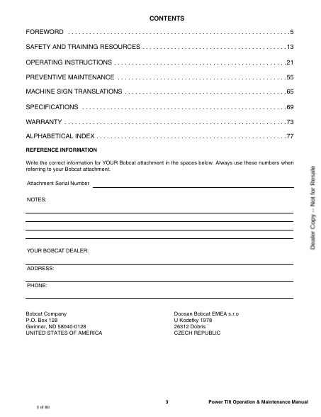 BOBCAT PTX3, PTX4 POWER TILT (7331236ENUS) OPERATION & MAINTENANCE MANUAL PDF FILE
