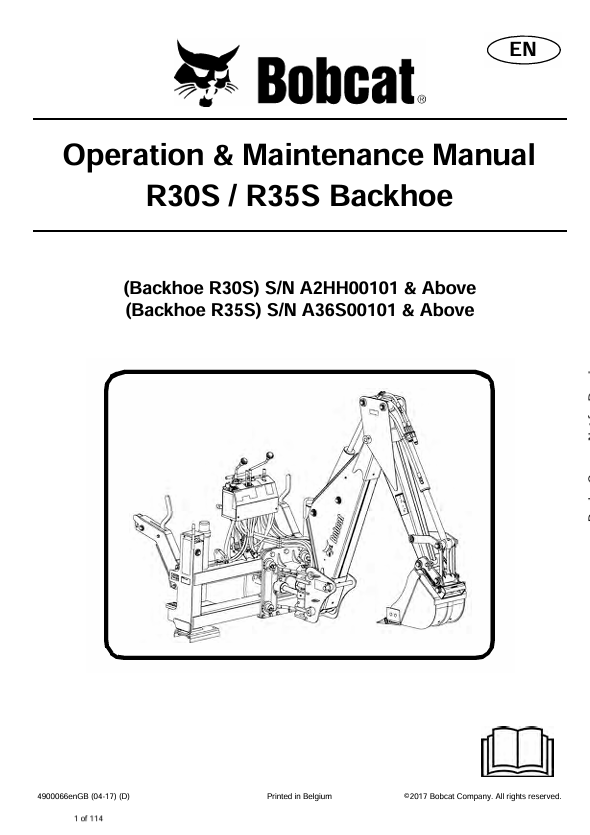 BOBCAT R30S, R35S BACKHOE (4900066) OPERATION AND MAINTENANCE MANUAL PDF FILE