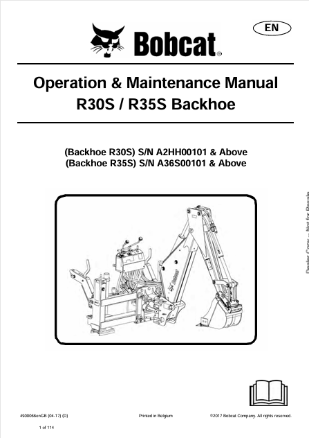 BOBCAT R30S / R35S BACKHOE OPERATION & MAINTENANCE MANUAL (4900066) - PDF FILE