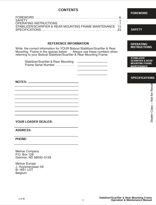BOBCAT REAR MOUNTING FRAME (6566989) OPERATION & MAINTENANCE MANUAL PDF DOWNLOAD