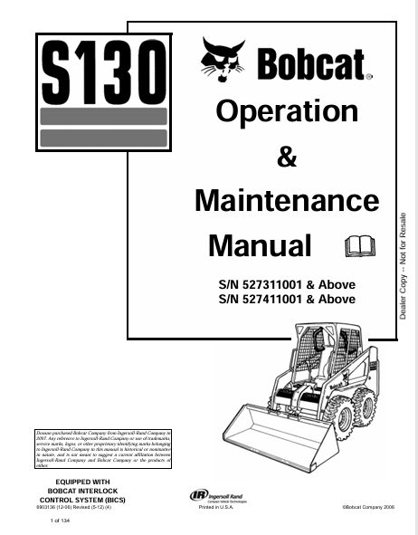 BOBCAT S130 OPERATION & MAINTENANCE MANUAL (6903136) - PDF FILE