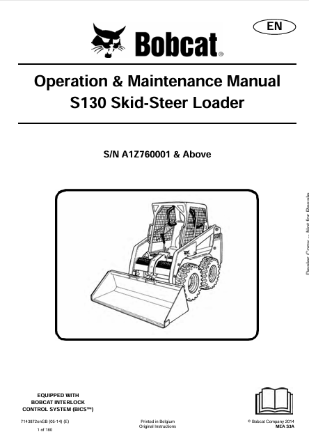 BOBCAT S130 SKID-STEER LOADER OPERATION & MAINTENANCE MANUAL (6987024) - PDF FILE