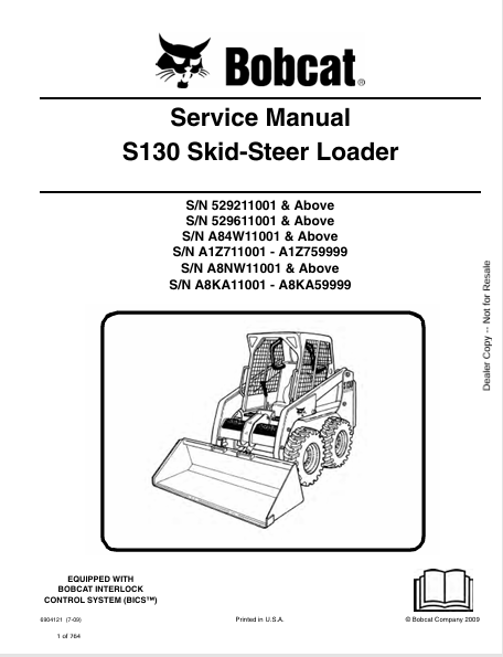 BOBCAT S130 SKID-STEER LOADER SERVICE MANUAL (6904121) - PDF FILE