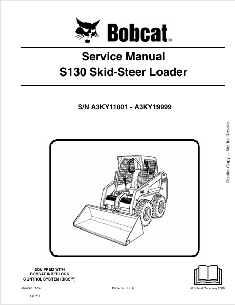 BOBCAT S130 SKID-STEER LOADER SERVICE MANUAL (6986565) - PDF FILE