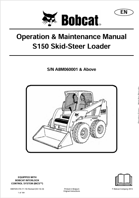 BOBCAT S150 SKID-STEER LOADER OPERATION & MAINTENANCE MANUAL (6987025) - PDF FILE