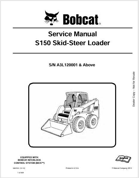BOBCAT S150 SKID-STEER LOADER SERVICE MANUAL (6987033) - PDF FILE
