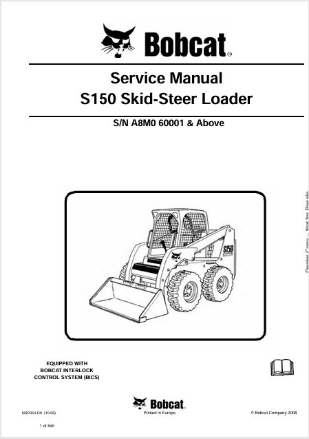 BOBCAT S150 SKID-STEER LOADER SERVICE MANUAL (6987054) - PDF FILE