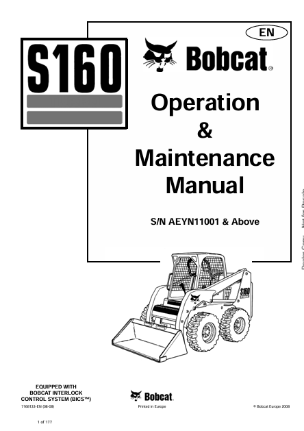 BOBCAT S160 OPERATION & MAINTENANCE MANUAL (7168133) - PDF FILE