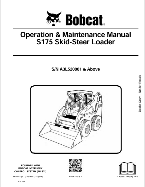 BOBCAT S175 SKID-STEER LOADER OPERATION & MAINTENANCE MANUAL (6986983) - PDF FILE