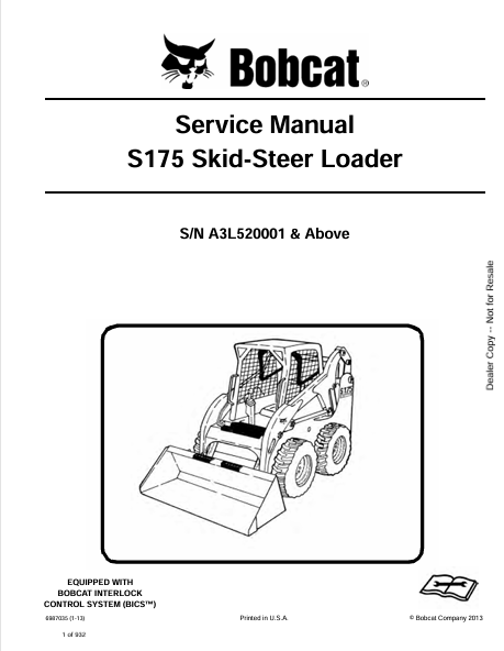 BOBCAT S175 SKID-STEER LOADER SERVICE MANUAL (6987035) - PDF FILE