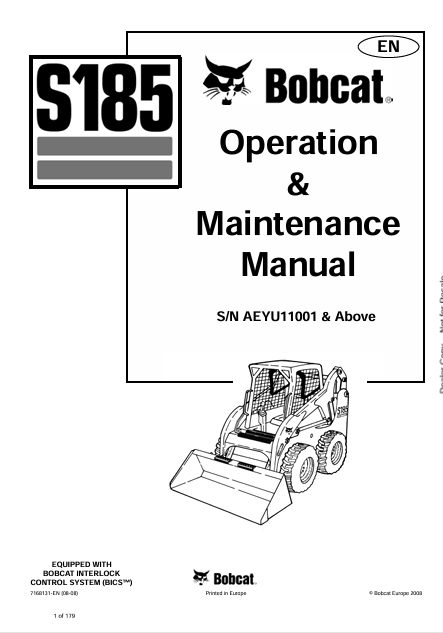 BOBCAT S185 OPERATION & MAINTENANCE MANUAL (7168131) - PDF FILE