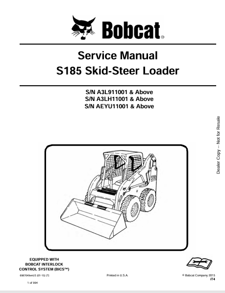 BOBCAT S185 SKID-STEER LOADER SERVICE MANUAL (6987049) - PDF FILE