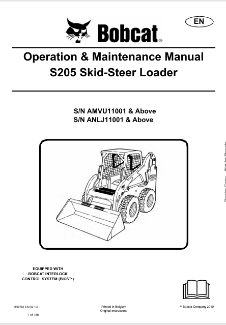 BOBCAT S205 SKID-STEER LOADER OPERATION & MAINTENANCE MANUAL (6989782) - PDF FILE