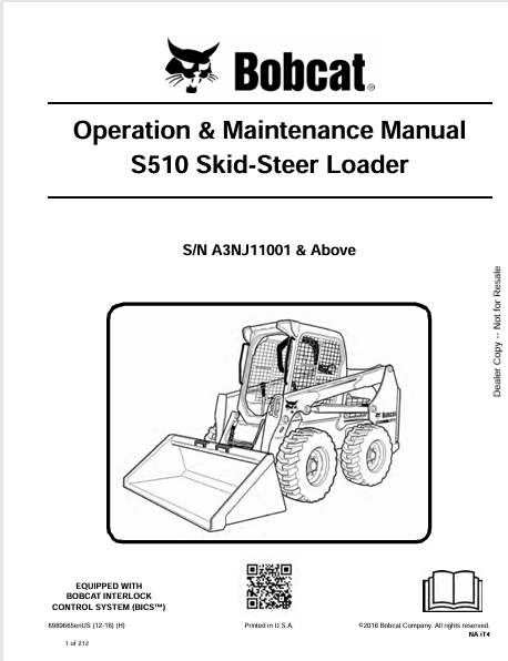 BOBCAT S510 SKID-STEER LOADER OPERATION & MAINTENANCE MANUAL (6989665) - PDF FILE