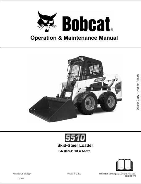 BOBCAT S510 SKID-STEER LOADER OPERATION & MAINTENANCE MANUAL (7296392) - PDF FILE