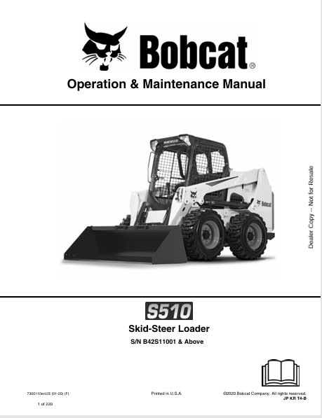 BOBCAT S510 SKID-STEER LOADER OPERATION & MAINTENANCE MANUAL (7300110) - PDF FILE