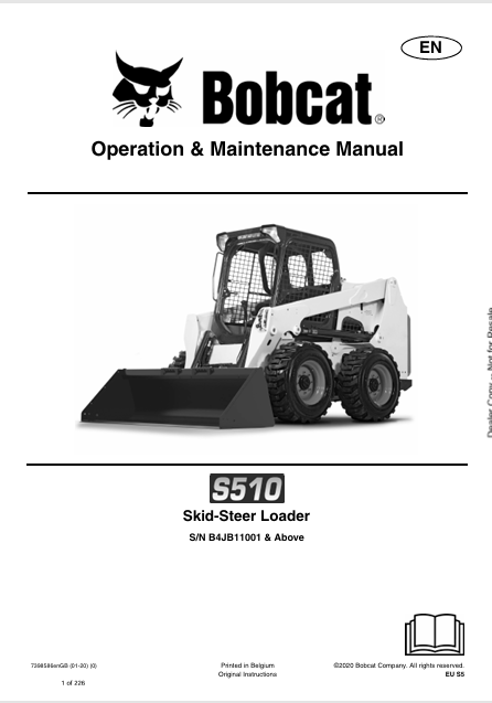 BOBCAT S510 SKID-STEER LOADER OPERATION & MAINTENANCE MANUAL (7398586) - PDF FILE