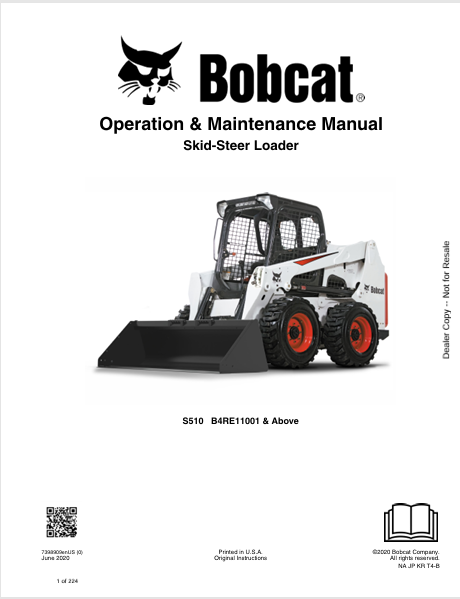BOBCAT S510 SKID-STEER LOADER OPERATION & MAINTENANCE MANUAL (7398909) - PDF FILE