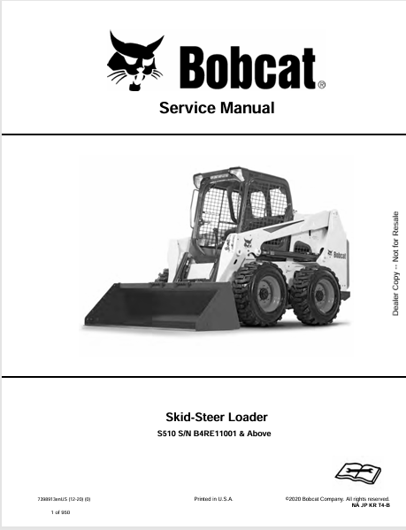 BOBCAT S510 SKID-STEER LOADER SERVICE MANUAL (7398913) - PDF FILE