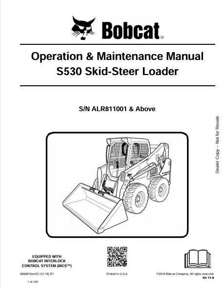 BOBCAT S530 SKID-STEER LOADER OPERATION & MAINTENANCE MANUAL (6990672) - PDF FILE