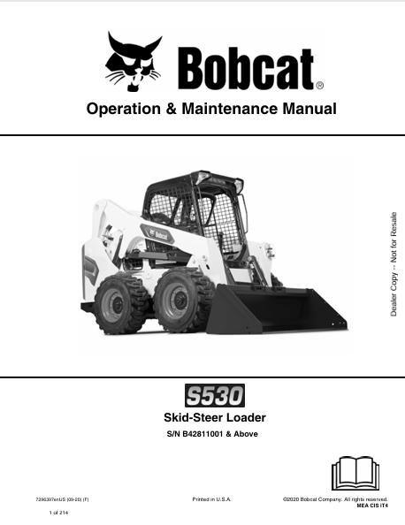 BOBCAT S530 SKID-STEER LOADER OPERATION & MAINTENANCE MANUAL (7296397) - PDF FILE