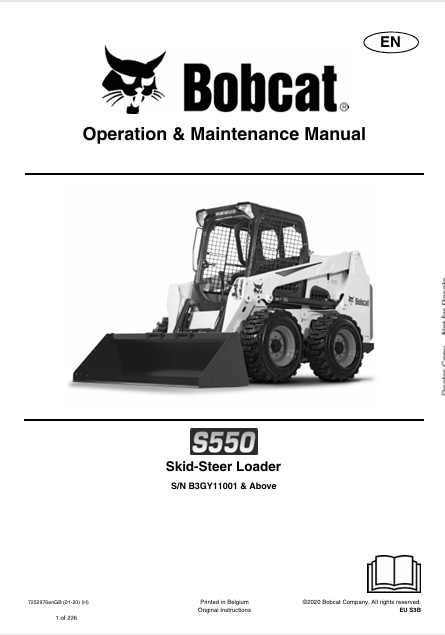 BOBCAT S550 SKID-STEER LOADER OPERATION & MAINTENANCE MANUAL (7252976) - PDF FILE