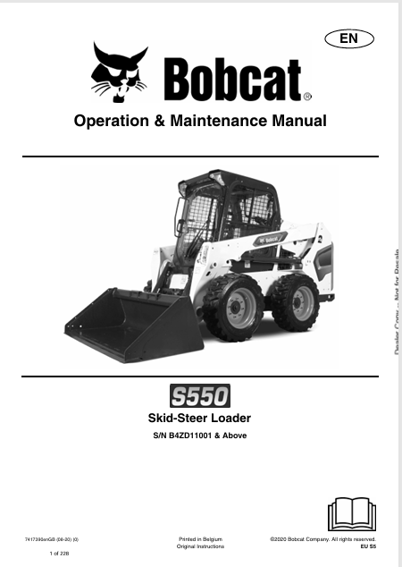 BOBCAT S550 SKID-STEER LOADER OPERATION & MAINTENANCE MANUAL (7417390) - PDF FILE