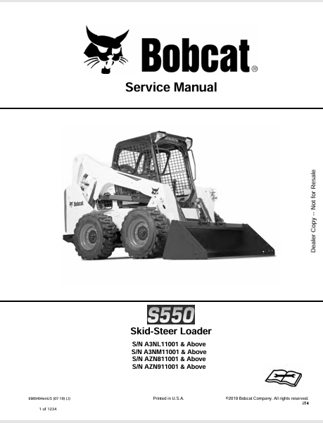 BOBCAT S550 SKID-STEER LOADER SERVICE MANUAL (6989494) - PDF FILE