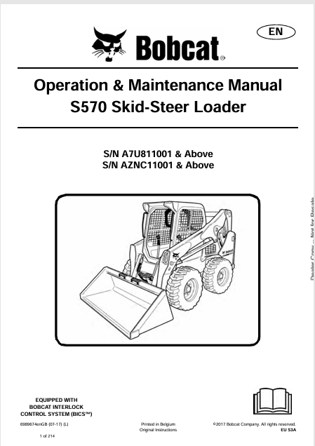 BOBCAT S570 SKID-STEER LOADER OPERATION & MAINTENANCE MANUAL (6989674) - PDF FILE