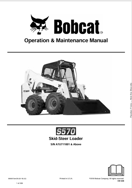 BOBCAT S570 SKID-STEER LOADER OPERATION & MAINTENANCE MANUAL (6990873) - PDF FILE