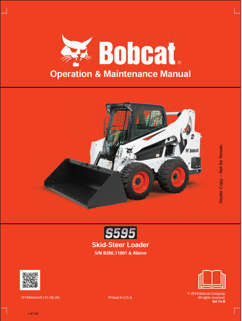 BOBCAT S595 SKID-STEER LOADER OPERATION & MAINTENANCE MANUAL (7274924) - PDF FILE