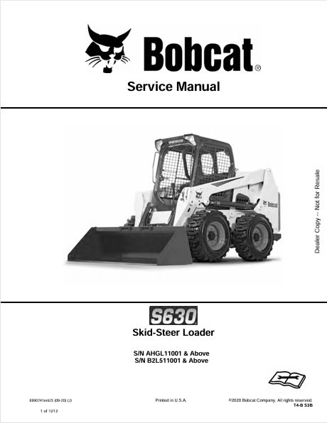 BOBCAT S630 SKID-STEER LOADER SERVICE MANUAL (6990741) - PDF FILE