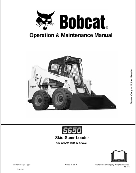 BOBCAT S650 SKID-STEER LOADER OPERATION & MAINTENANCE MANUAL (6987167) - PDF FILE