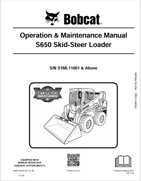 BOBCAT S650 SKID-STEER LOADER OPERATION & MAINTENANCE MANUAL (6990770) - PDF FILE
