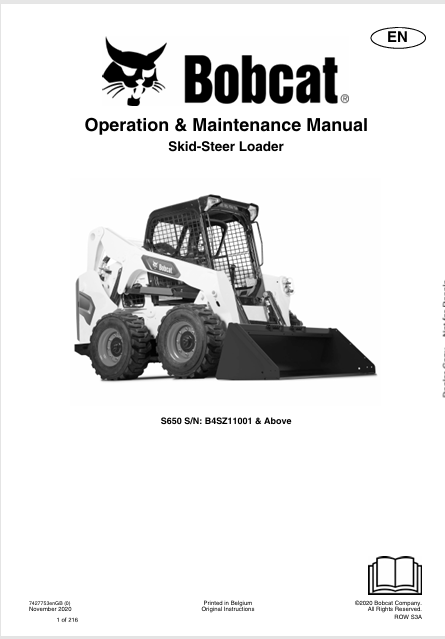 BOBCAT S650 SKID-STEER LOADER OPERATION & MAINTENANCE MANUAL (7427753) - PDF FILE