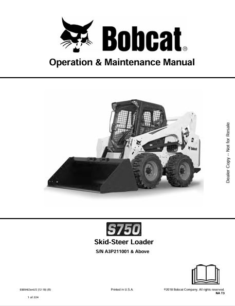 BOBCAT S750 SKID-STEER LOADER OPERATION & MAINTENANCE MANUAL (6989463) - PDF FILE