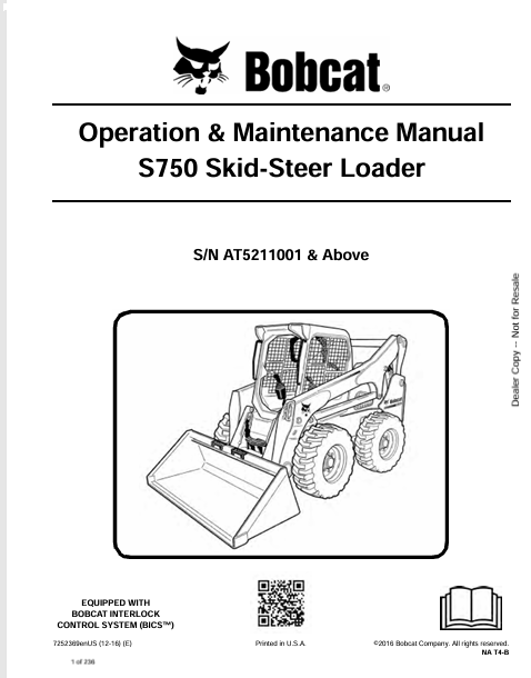 BOBCAT S750 SKID-STEER LOADER OPERATION & MAINTENANCE MANUAL (7252369)- PDF FILE