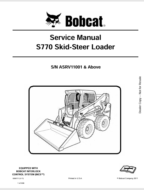 BOBCAT S770 SKID-STEER LOADER SERVICE MANUAL (6990111) - PDF FILE