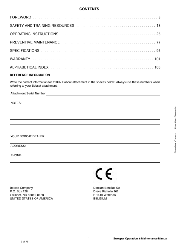 BOBCAT SC200 SAND CLEANER (7281919ENGB) OPERATION & MAINTENANCE MANUAL PDF DOWNLOAD