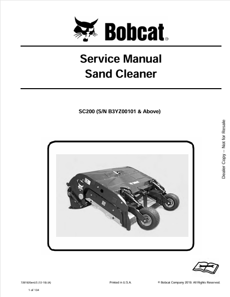 BOBCAT SC200 SABD CLEANER SERVICE MANUAL (7281920) - PDF FILE