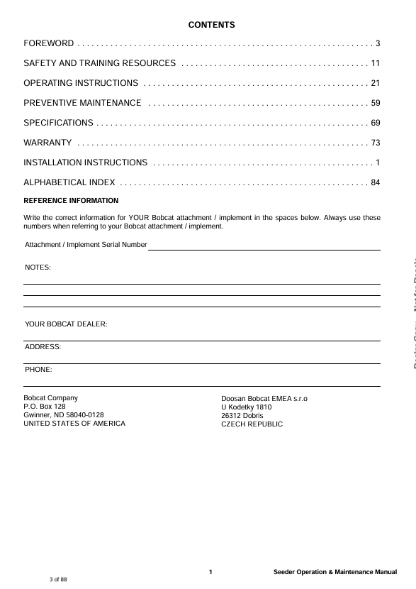BOBCAT SEEDER 72SDR (6987212ENGB) OPERATION AND MAINTENANCE MANUAL PDF FILE