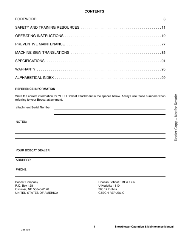 BOBCAT SNOW BLOWER (6902477ENUS) OPERATION & MAINTENANCE MANUAL PDF DOWNLOAD