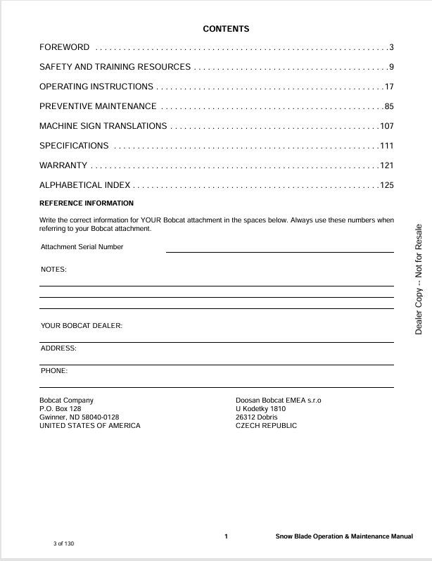BOBCAT SNOW BLADE (6987134) OPERATION AND MAINTENANCE MANUAL PDF FILE