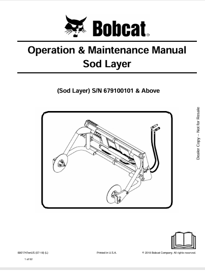 BOBCAT SOD LAYER OPERATION & MAINTENANCE MANUAL (6901747) - PDF FILE