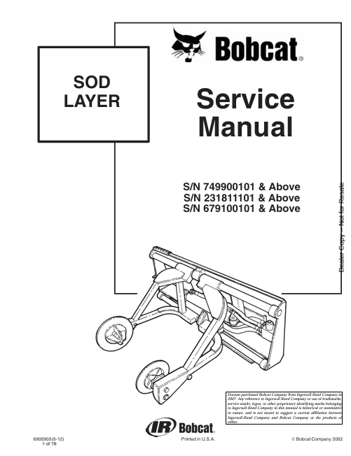 BOBCAT SOD LAYER SERVICE MANUAL (6900903) - PDF FILE