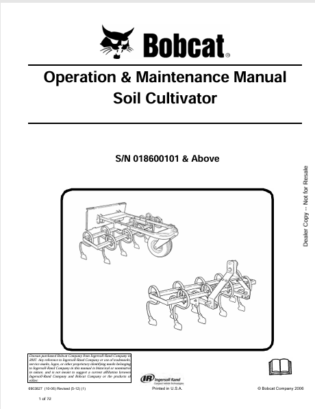 BOBCAT SOIL CULTIVATOR OPERATION & MAINTENANCE MANUAL (6903827) - PDF FILE